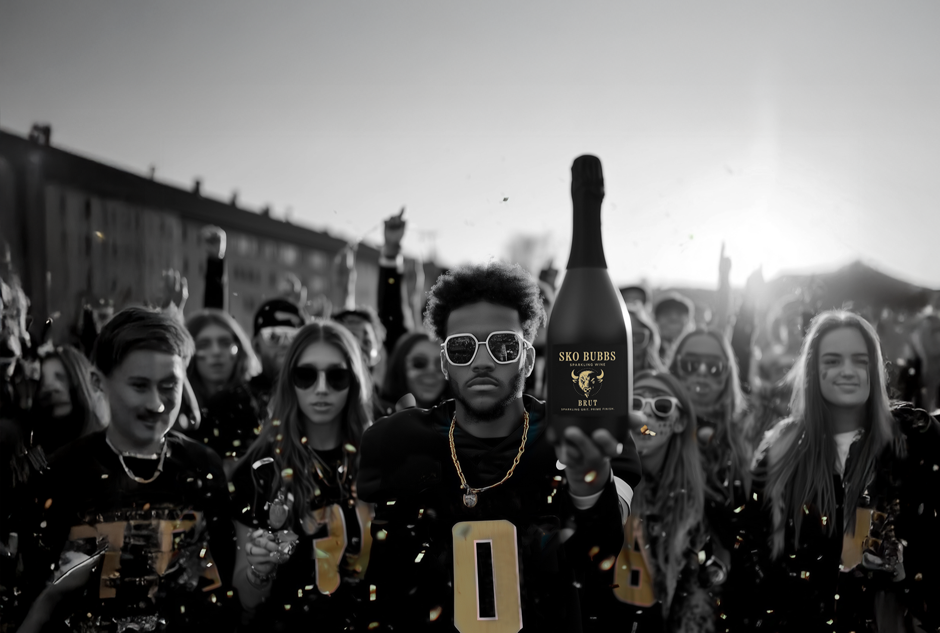 After game parade with a bottle of Sko Bubbs